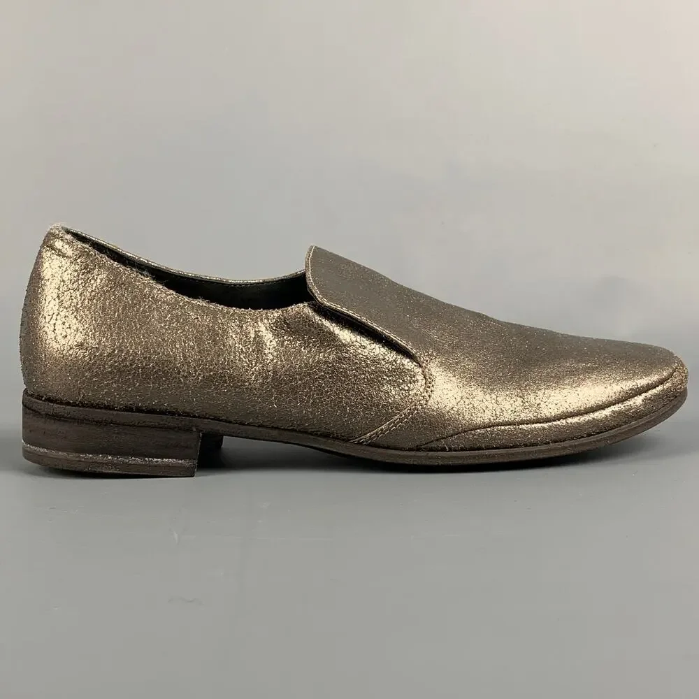 BRUNELLO CUCINELLI Size 7 Silver Leather Crackled Loafer Flats